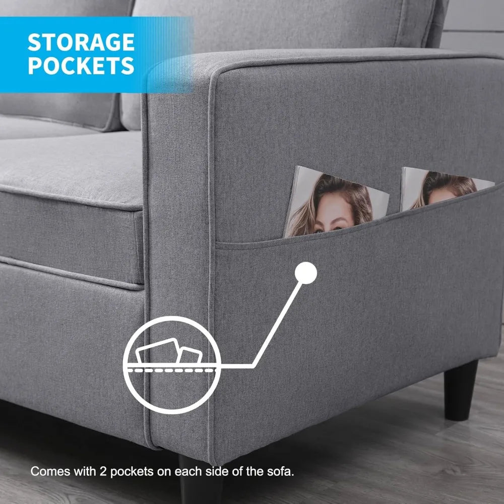 3-Piece L-Shaped Sofa Set with Storage Ottoman – Linen Upholstery