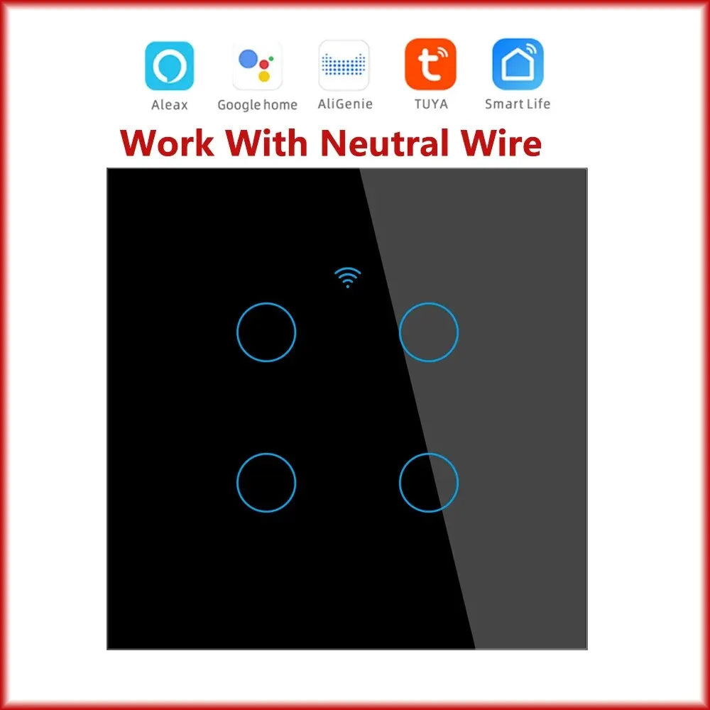 WiFi Touch Light Switch EU – 1/2/3/4 Gang, Tuya & Alexa Compatible