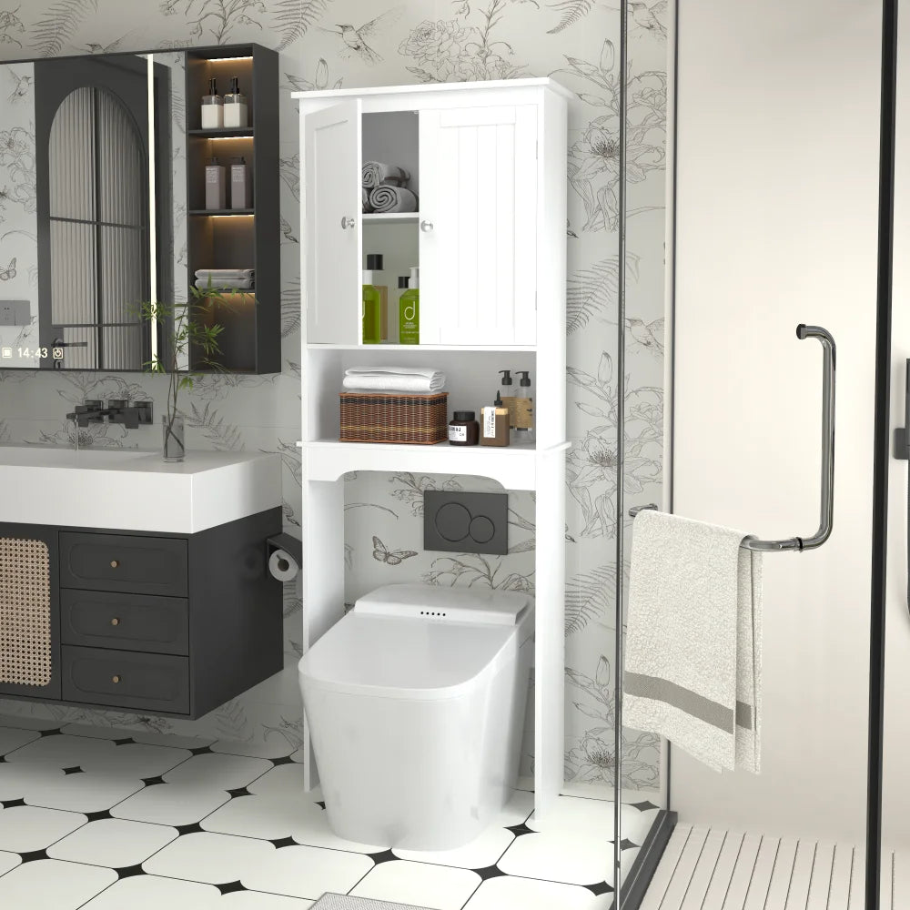 Over Toilet Storage Cabinet – White Wood Bathroom Organizer