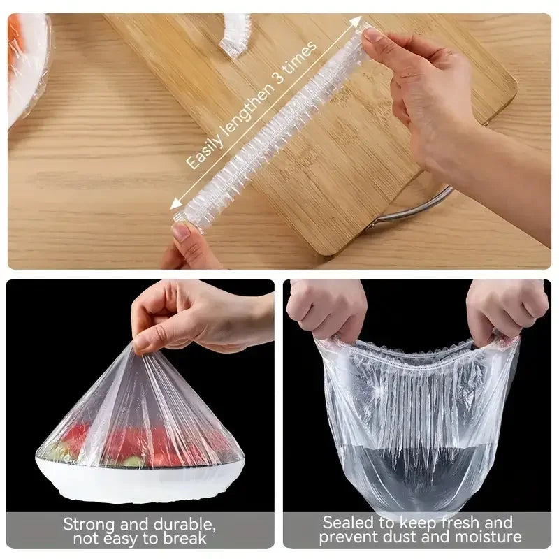 100pcs Disposable Food Covers – Stretch Plastic Wrap for Bowls
