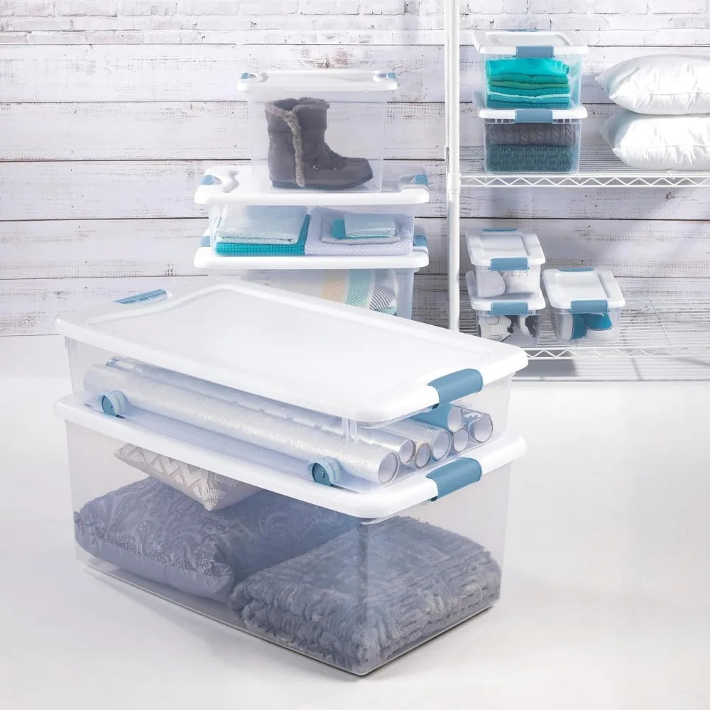 12-Pack Clear Plastic Under Bed Storage Bins with Lids – 56 Quart