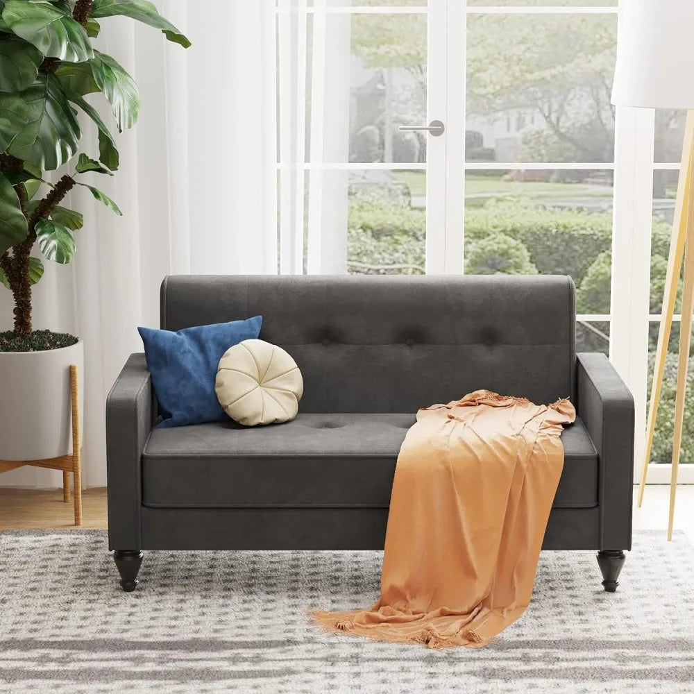 Velvet Mini Loveseat Sofa with Tufted Cushion