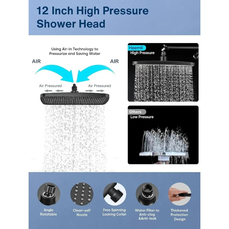 12" High Pressure Rain & Handheld Shower Head Combo