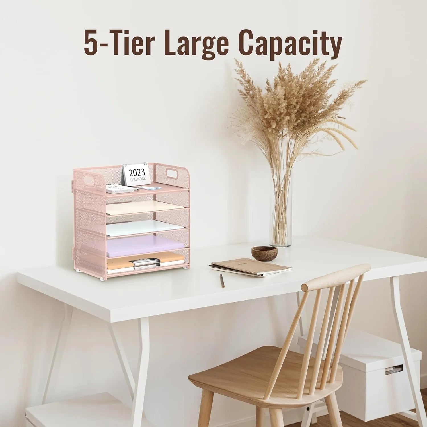 2-Pack 5-Tier Pink Mesh Desk Organizer with Handle