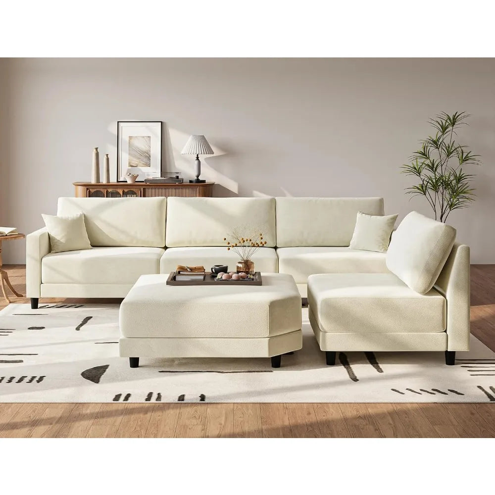 Txtin's Sectional Couches for Living Room, 4 Seat Sectional Couch with Removable Ottoman