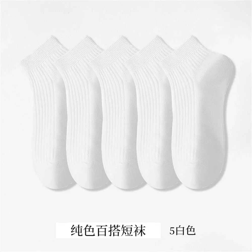 5 Pairs Women's Cotton Ankle Socks – Low-Cut, White (EU 36-42)