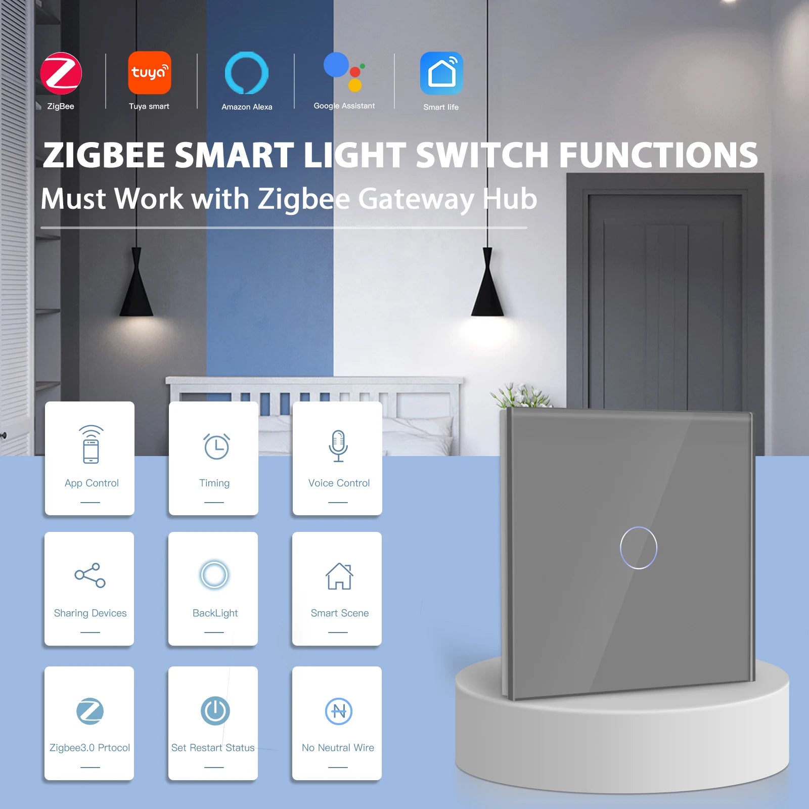 BSEED Zigbee Smart Touch Light Switch