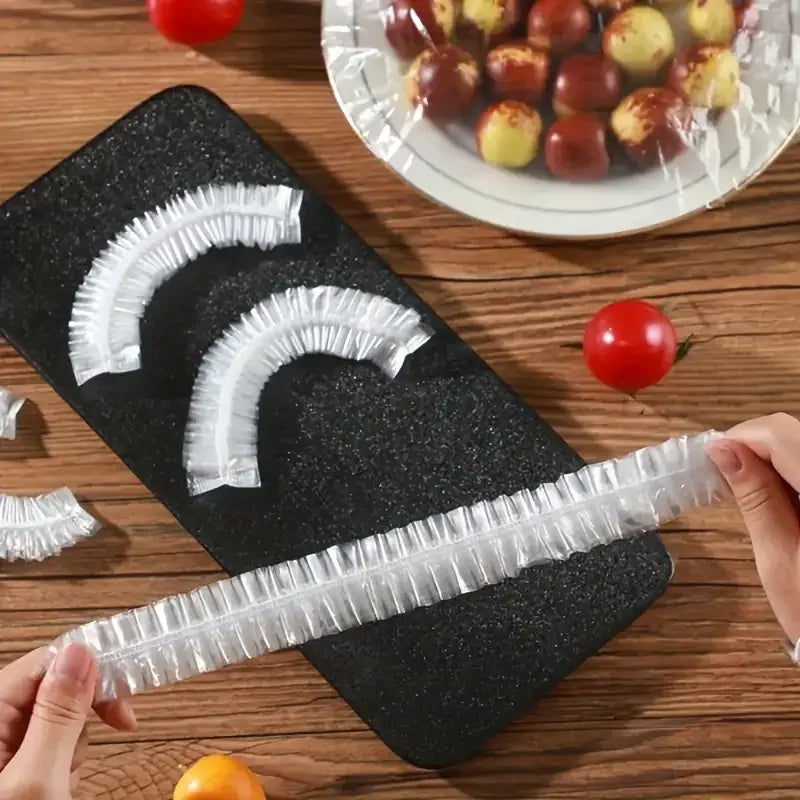 100pcs Disposable Food Covers – Stretch Plastic Wrap for Bowls