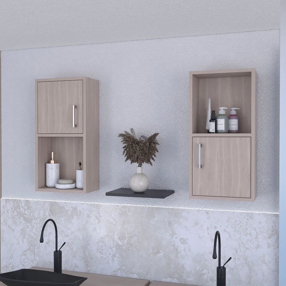 White Oak Bathroom Medicine Cabinets with Open Shelf (2-Pack)
