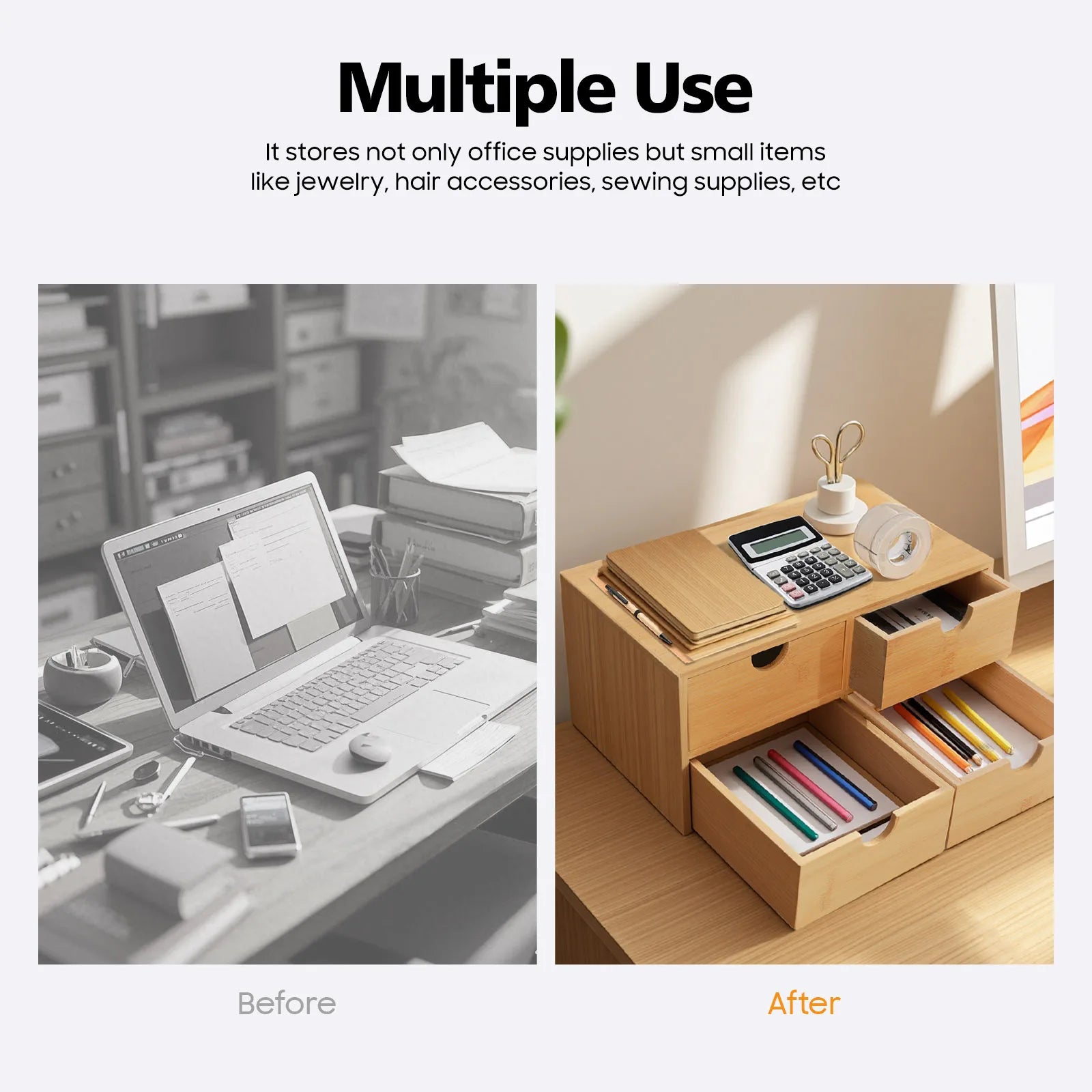 4-Drawer Bamboo Desk Organizer