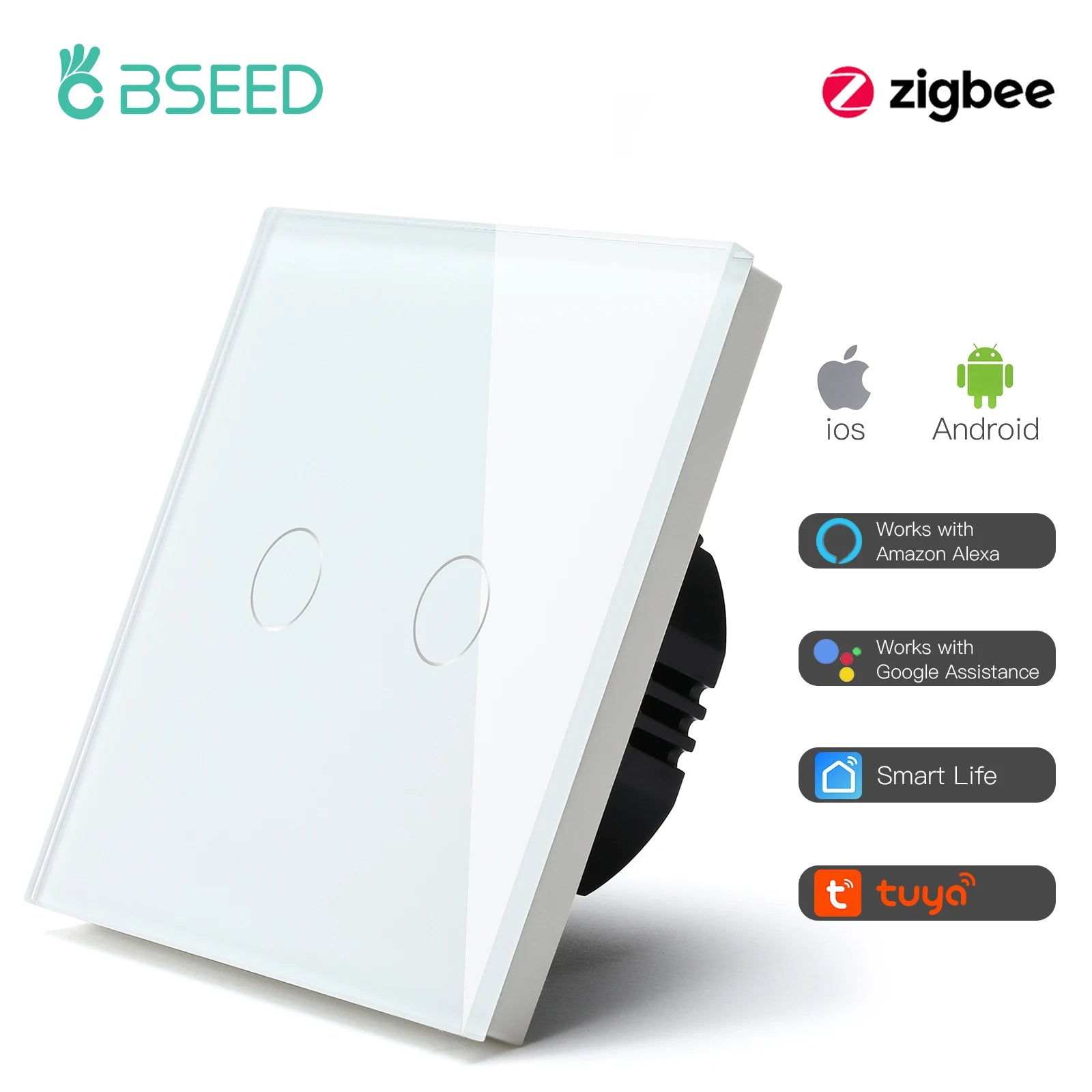 BSEED Zigbee Touch Light Switch – 1/2/3 Gang, Tuya & Alexa Compatible