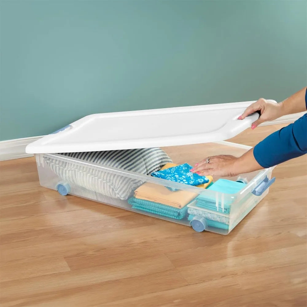 12-Pack Clear Plastic Under Bed Storage Bins with Lids – 56 Quart
