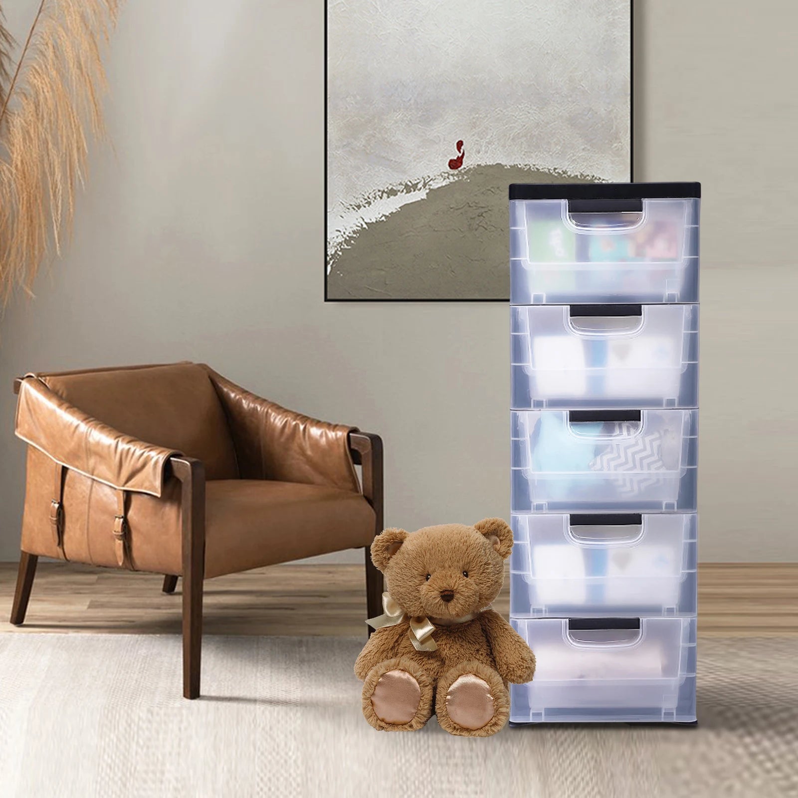 5-Floor Plastic Storage Cabinet with Transparent Drawers (30×40×84cm)