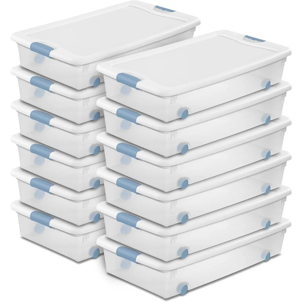 12-Pack Clear Plastic Under Bed Storage Bins with Lids – 56 Quart