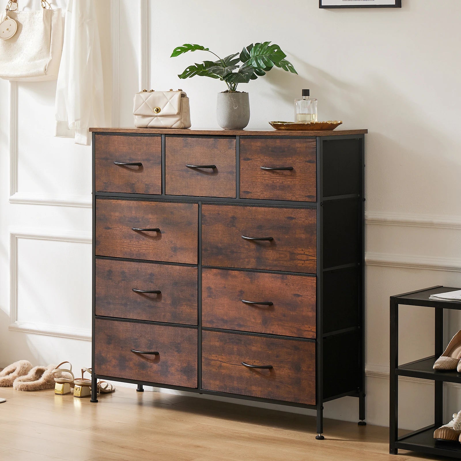 JHK Dresser with 9 Fabric Storage Drawers