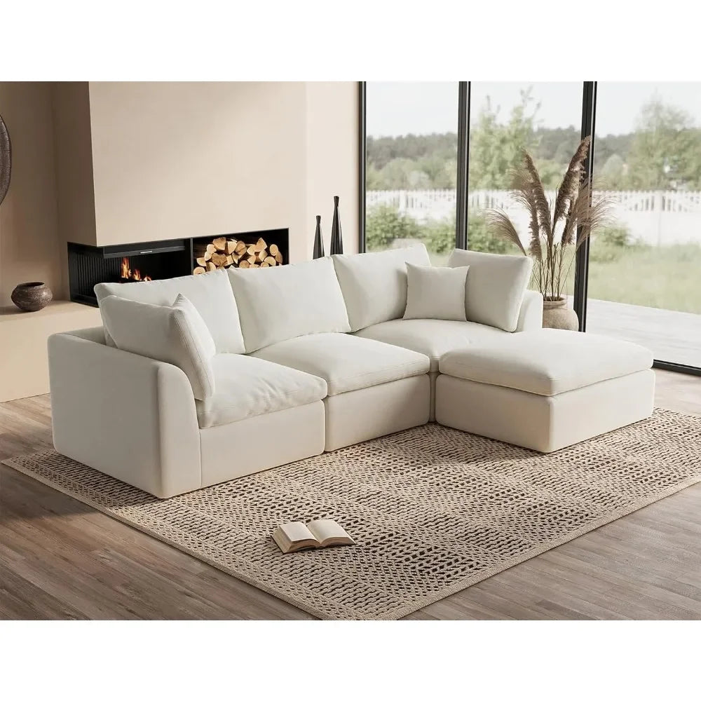 110" Convertible L-Shape Cloud Sectional Sofa with Ottoman