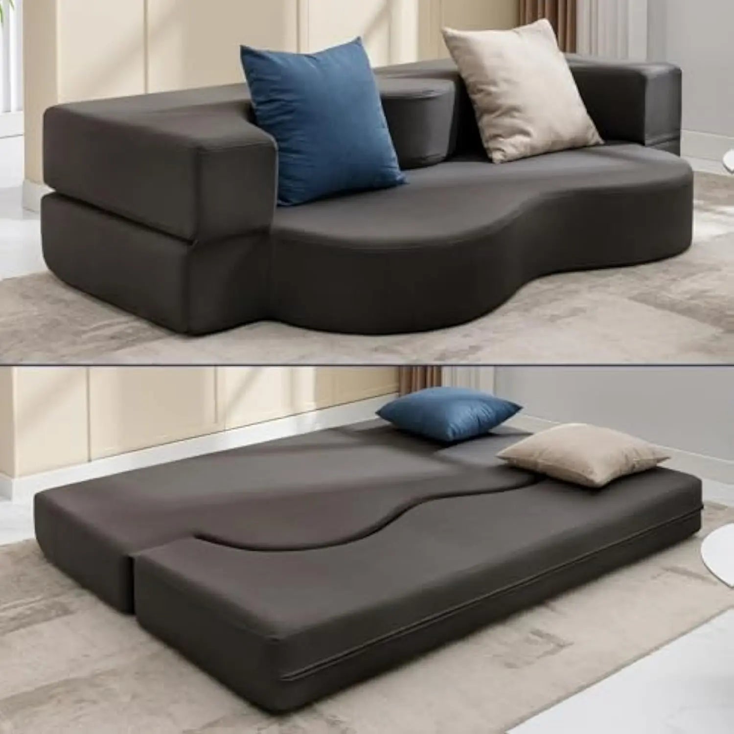 Queen Convertible Foldable Floor Sofa Bed – Leathaire Fabric