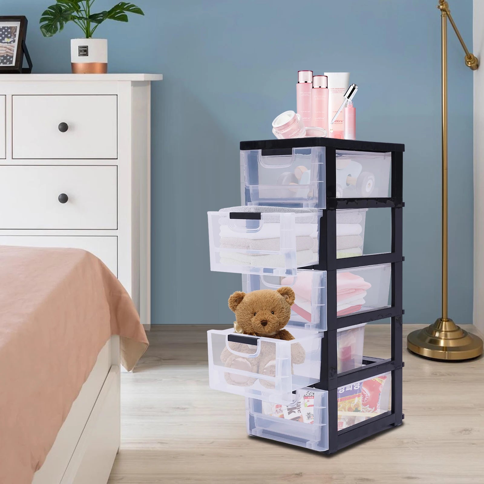 5-Floor Plastic Storage Cabinet with Transparent Drawers (30×40×84cm)