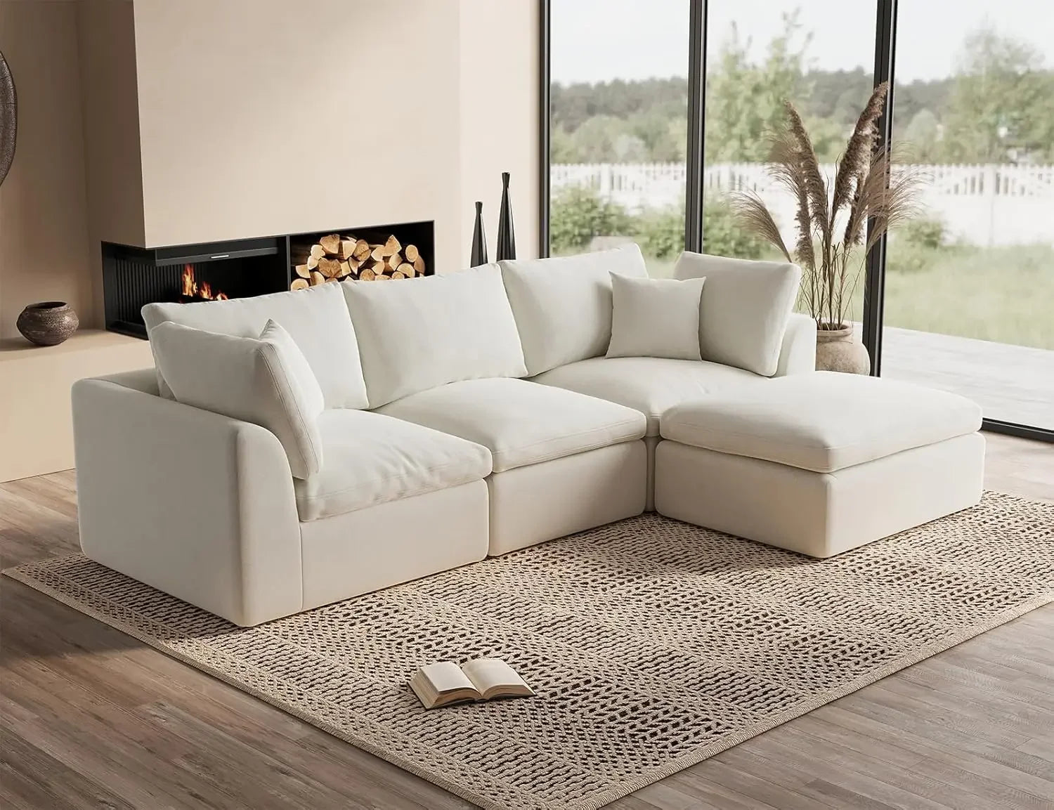 110" Convertible L-Shape Cloud Sectional Sofa with Ottoman