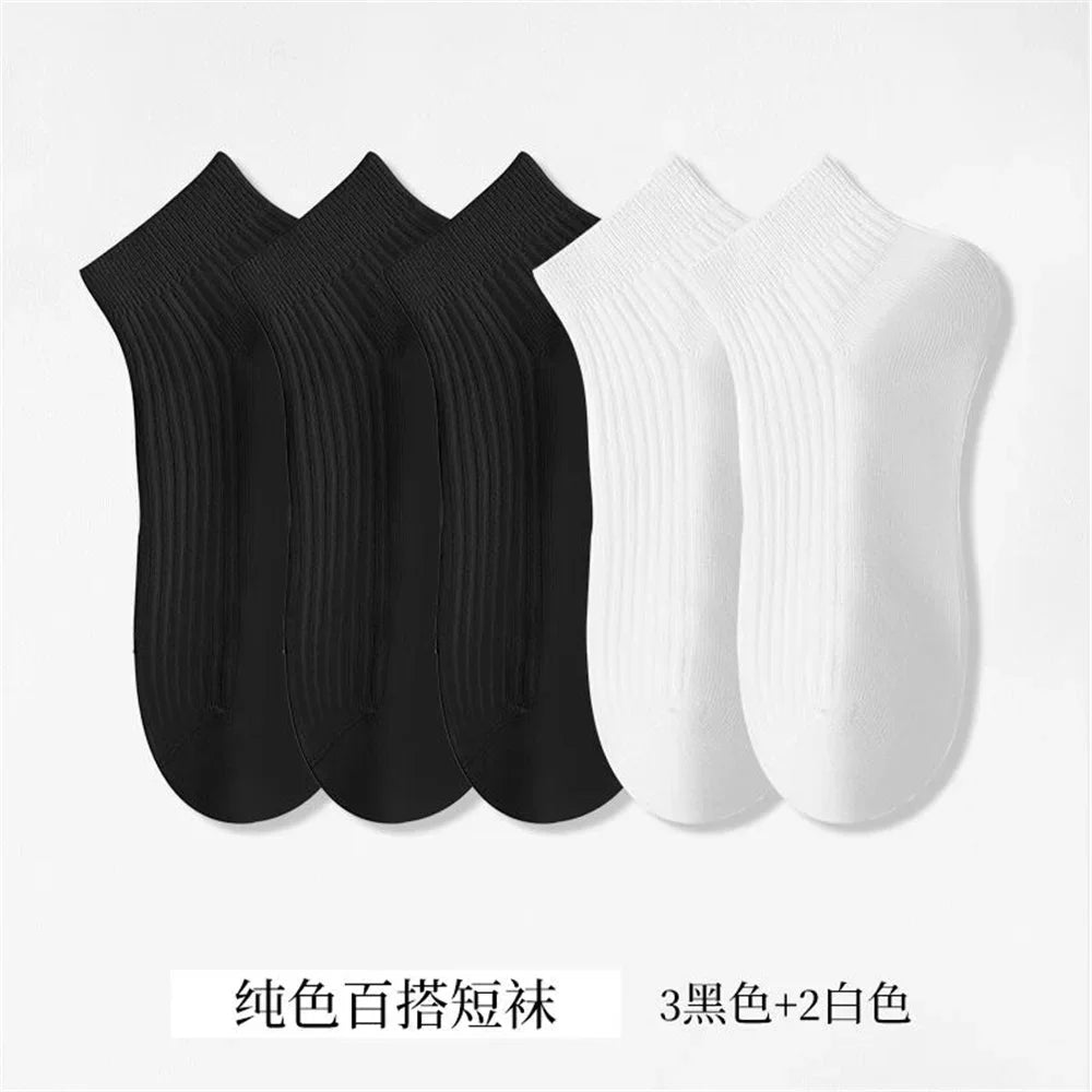 5 Pairs Women's Cotton Ankle Socks – Low-Cut, White (EU 36-42)