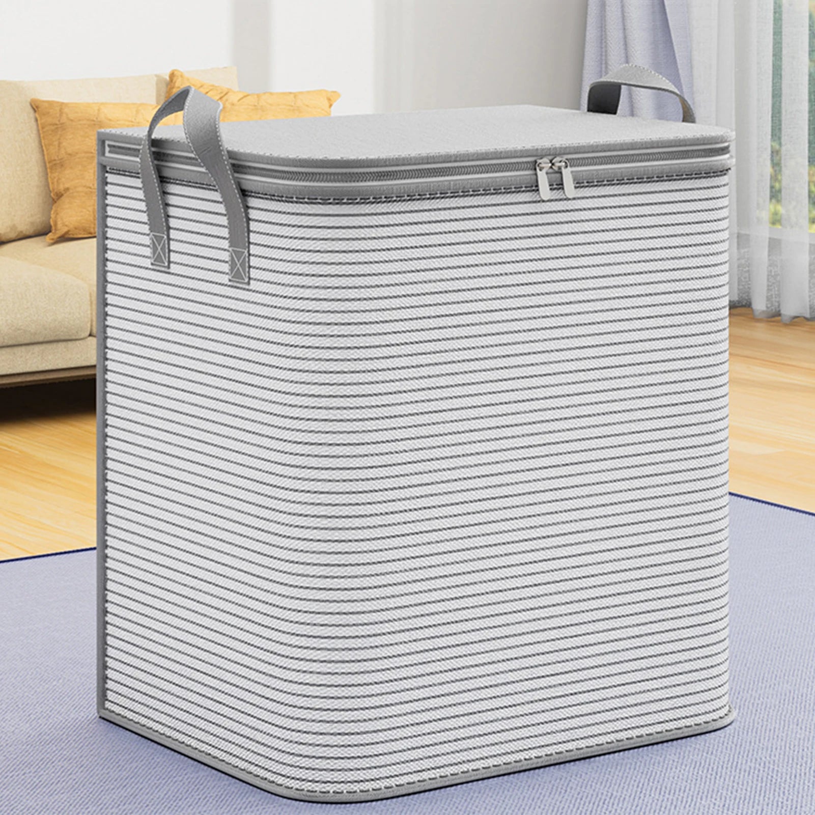 Large Capacity Quilts Storage Bag with Lid & Reinforced Handle