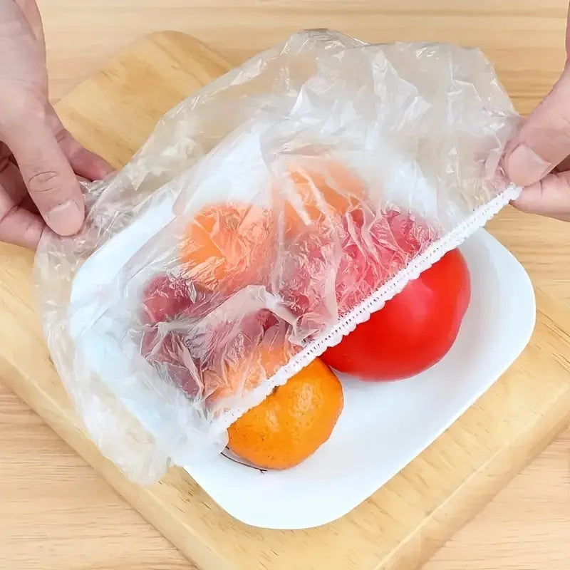 100pcs Disposable Food Covers – Stretch Plastic Wrap for Bowls