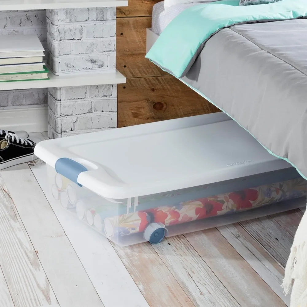 12-Pack Clear Plastic Under Bed Storage Bins with Lids – 56 Quart