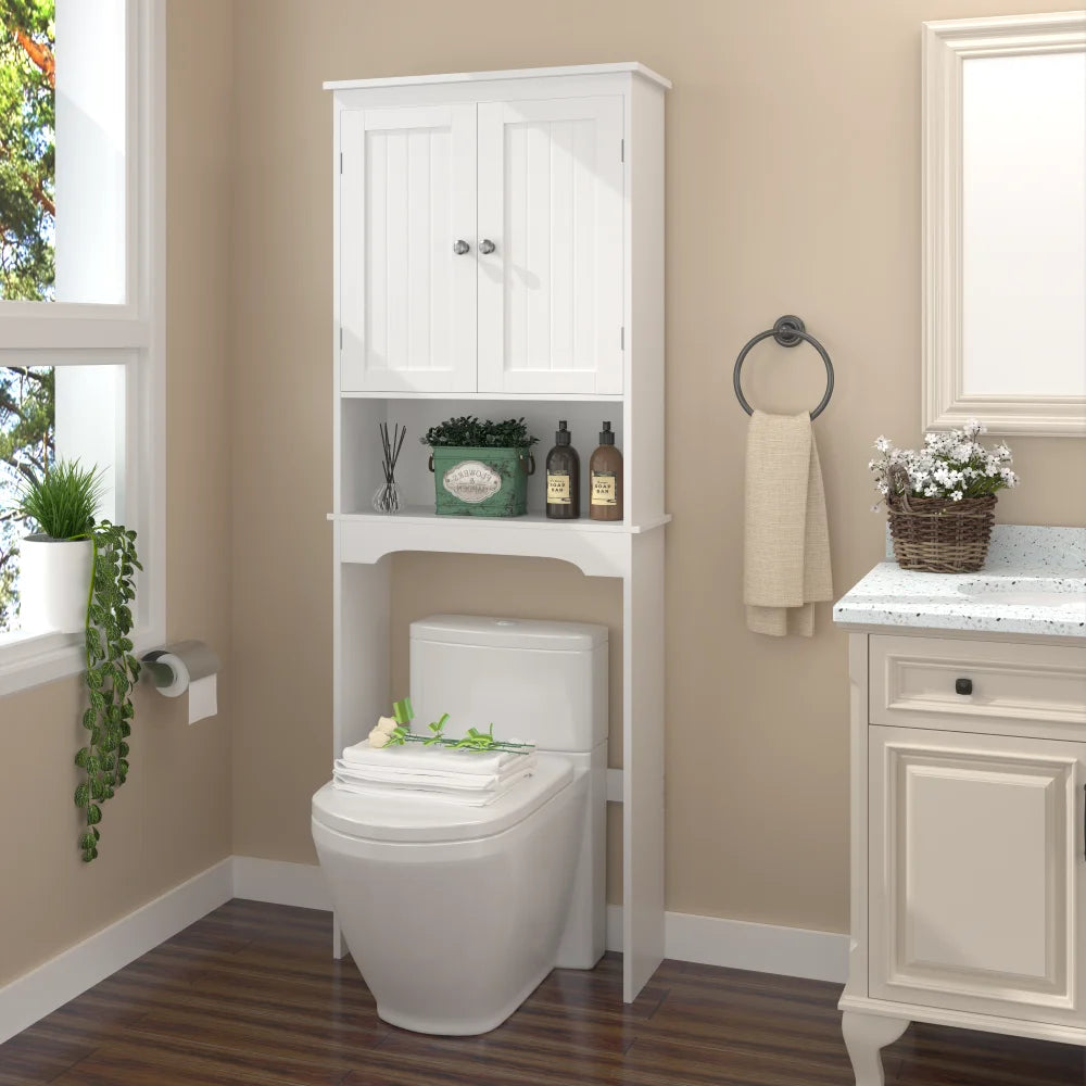 Over Toilet Storage Cabinet – White Wood Bathroom Organizer