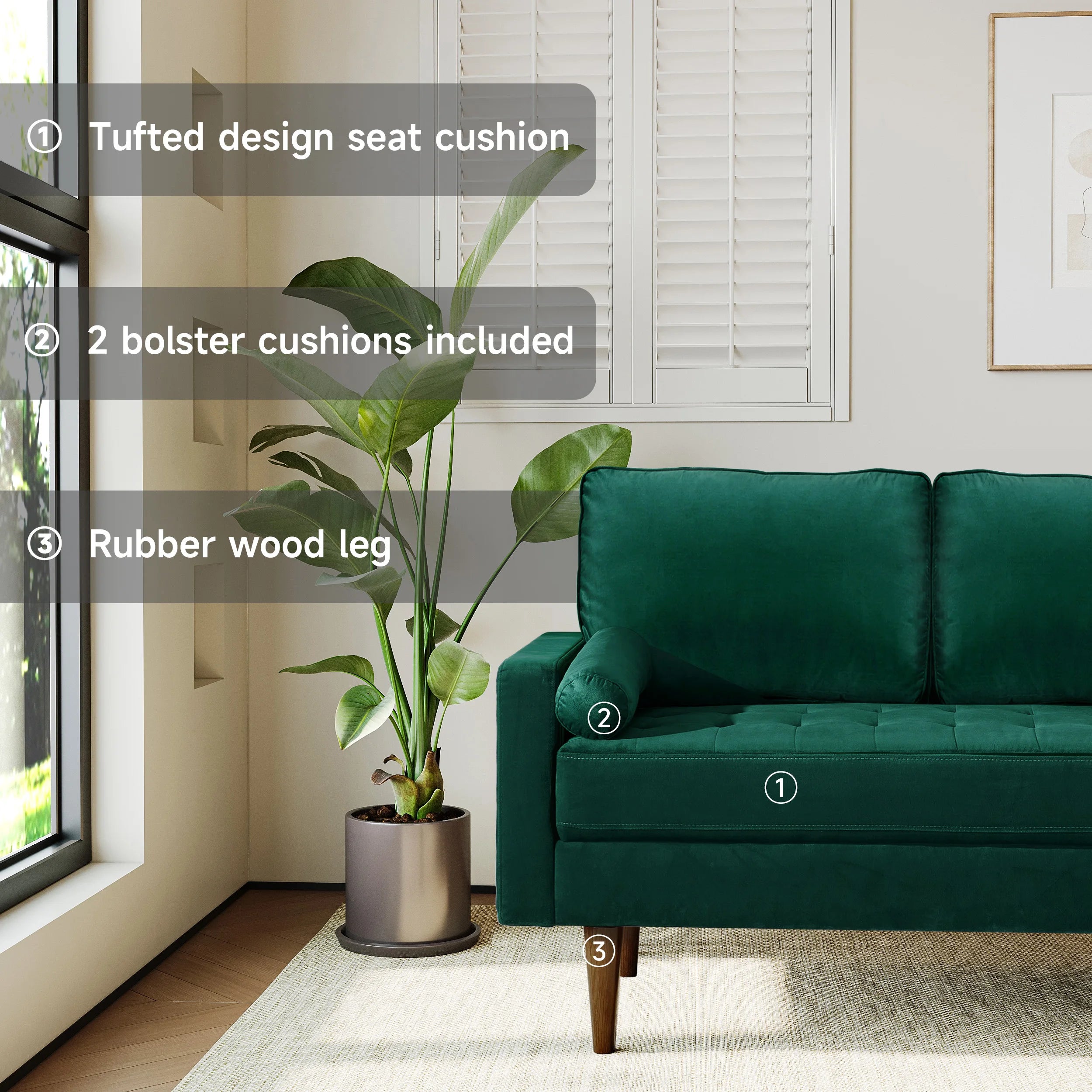 L-Shaped Velvet 3-Seater Sectional Sofa with Chaise