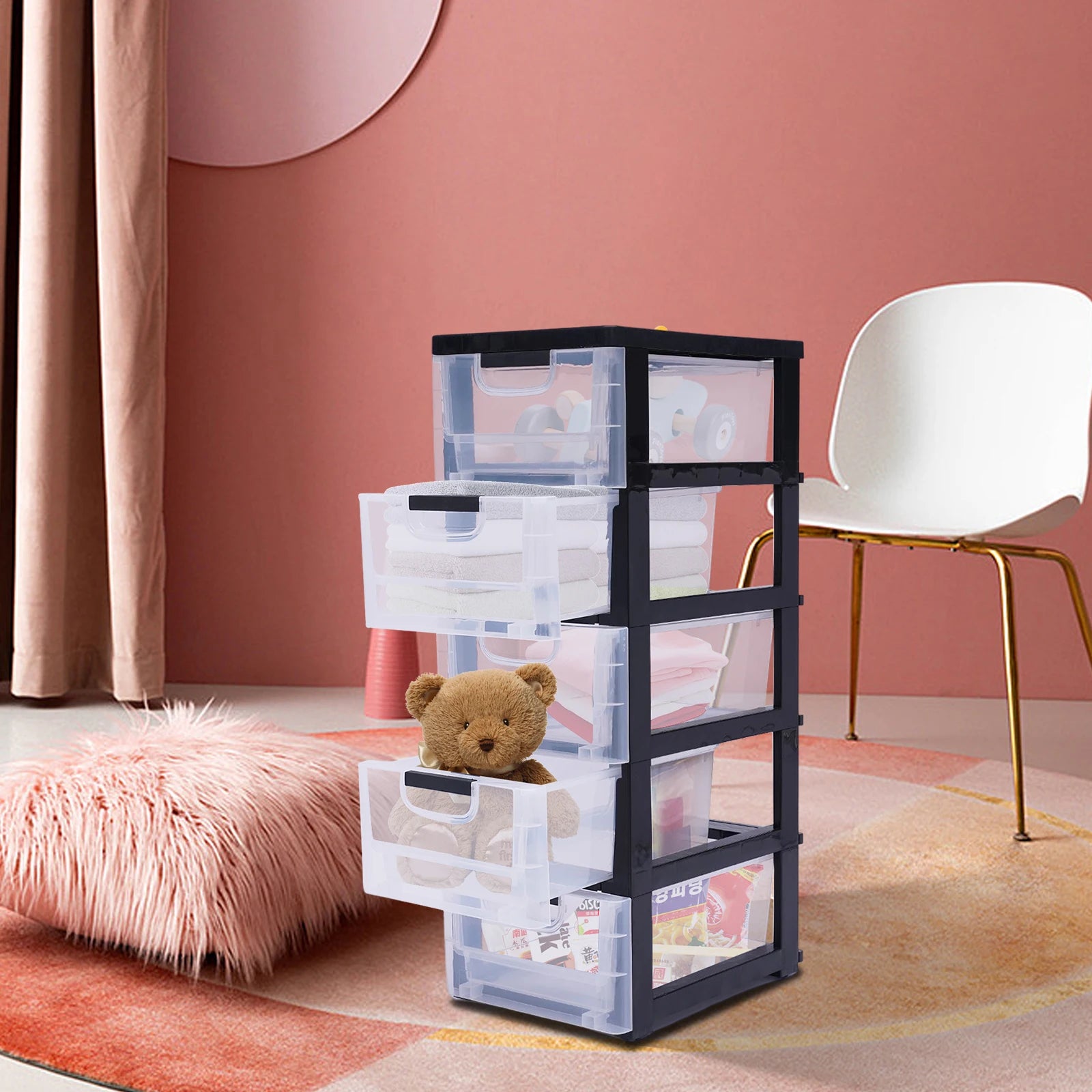 5-Floor Plastic Storage Cabinet with Transparent Drawers (30×40×84cm)