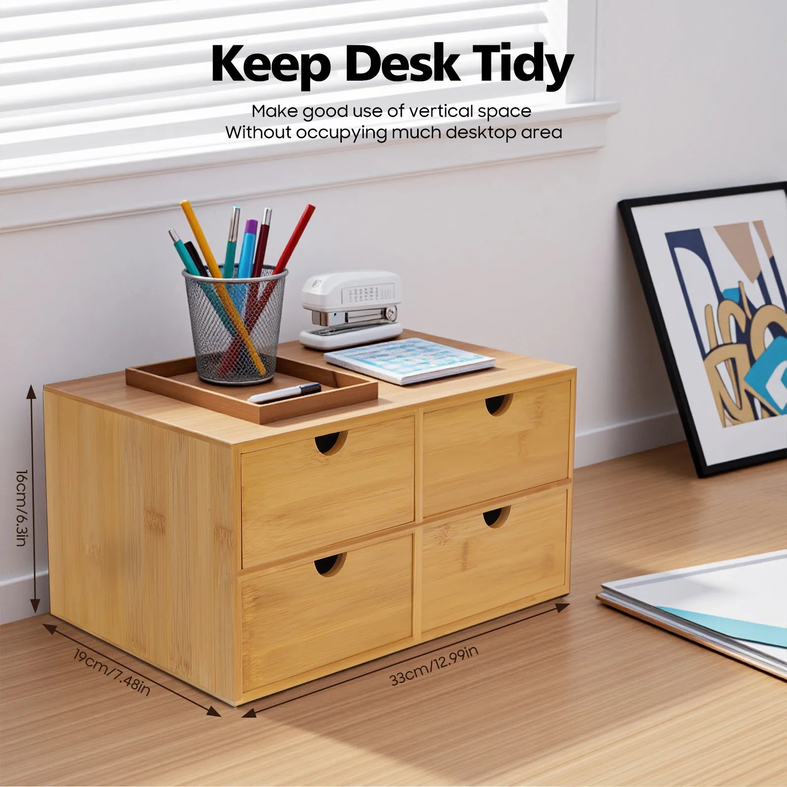 4-Drawer Bamboo Desk Organizer