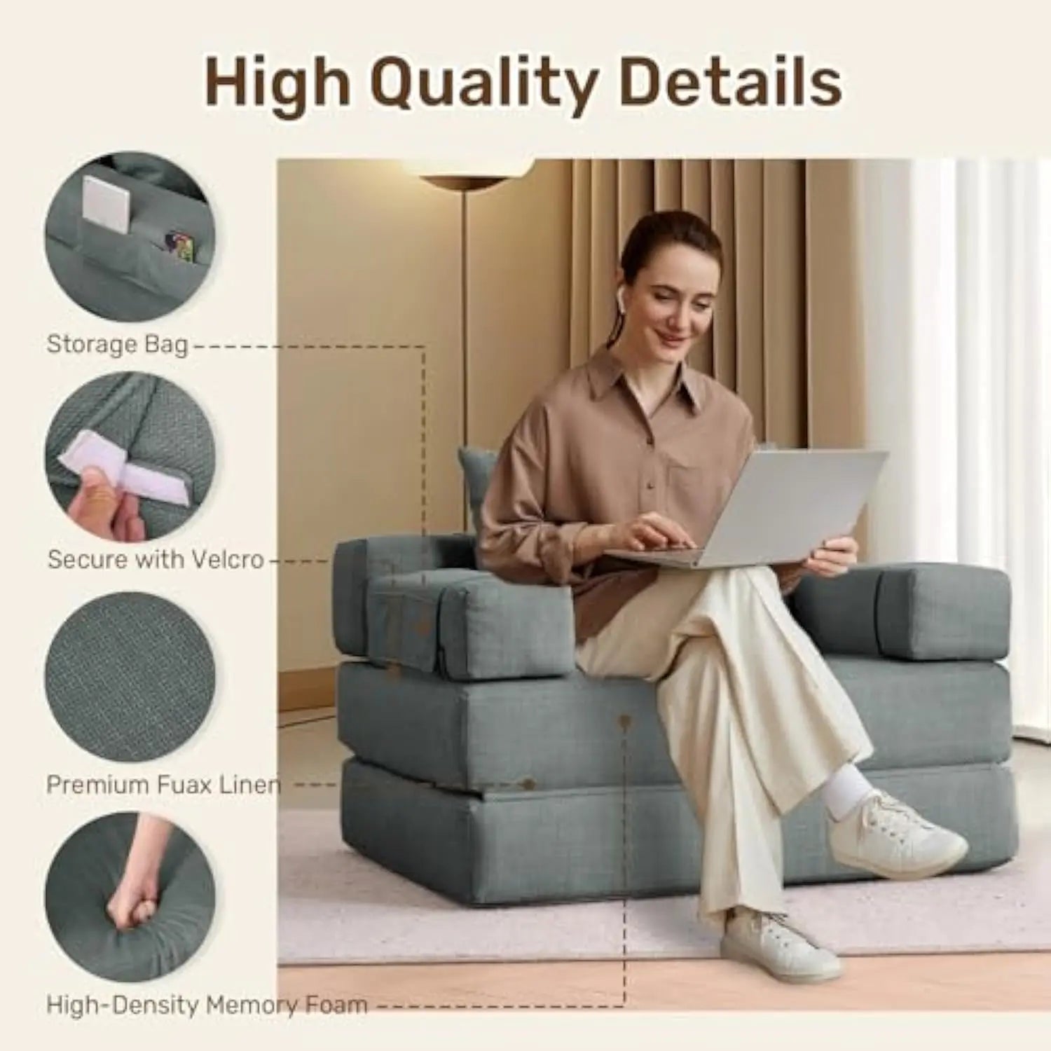 Folding Sofa Bed with Pillow – Dark Gray Convertible Sleeper Chair