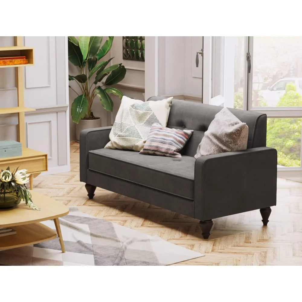 Velvet Mini Loveseat Sofa with Tufted Cushion