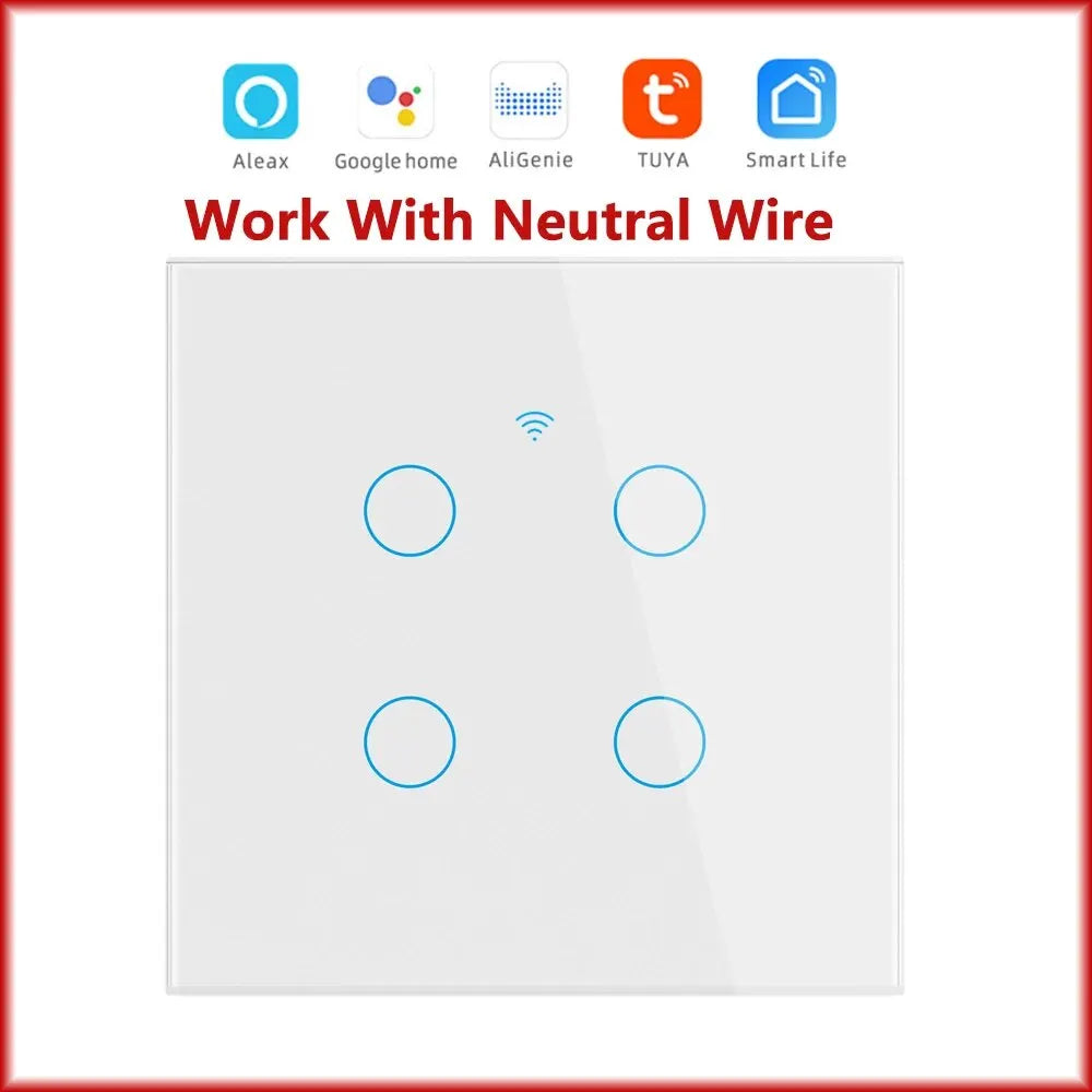 WiFi Touch Light Switch EU – 1/2/3/4 Gang, Tuya & Alexa Compatible