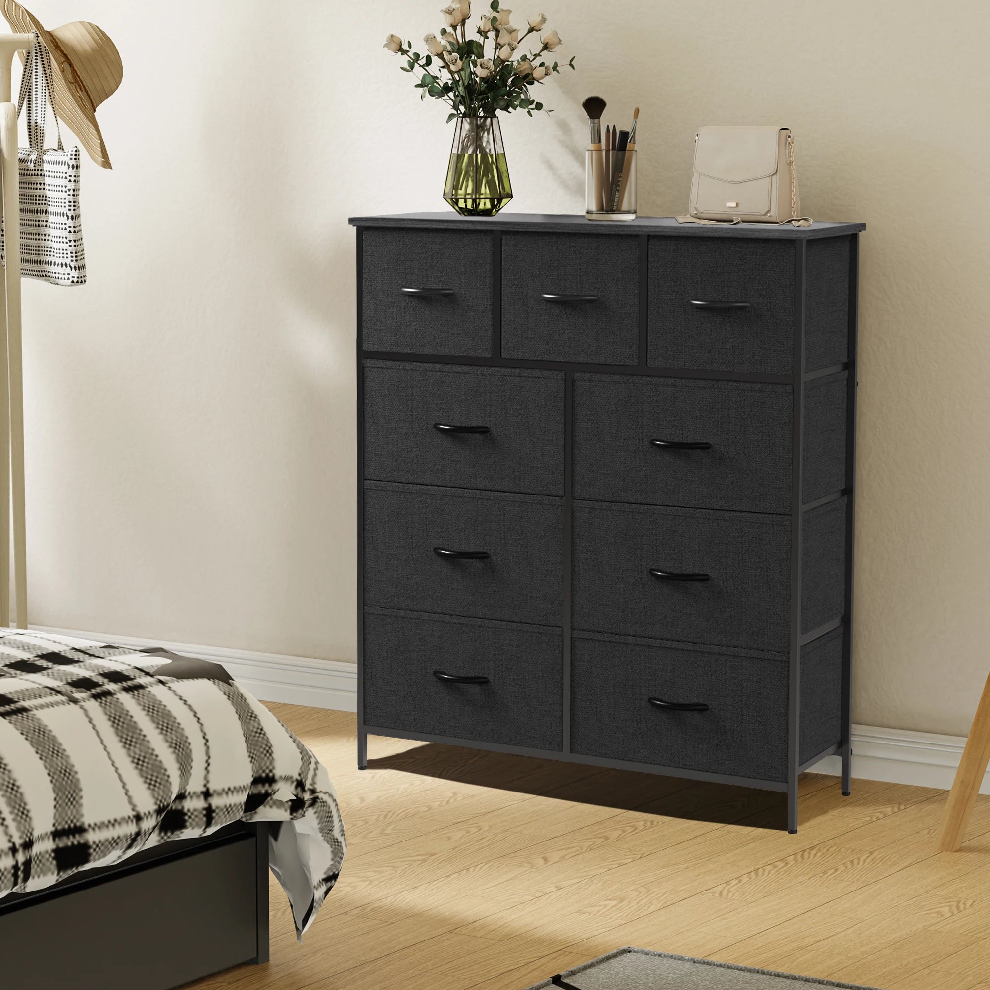 JHK Dresser with 9 Fabric Storage Drawers