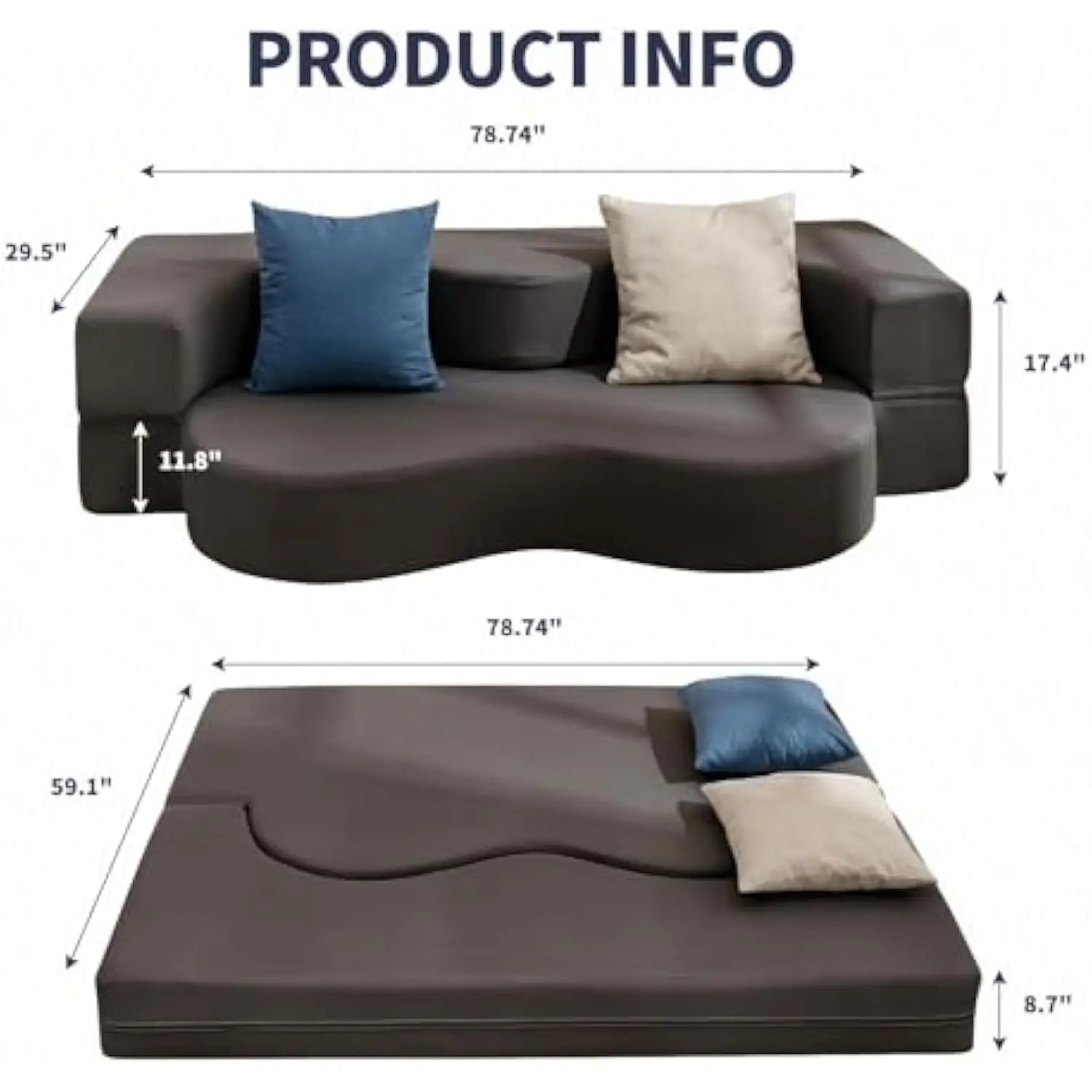 Queen Convertible Foldable Floor Sofa Bed – Leathaire Fabric
