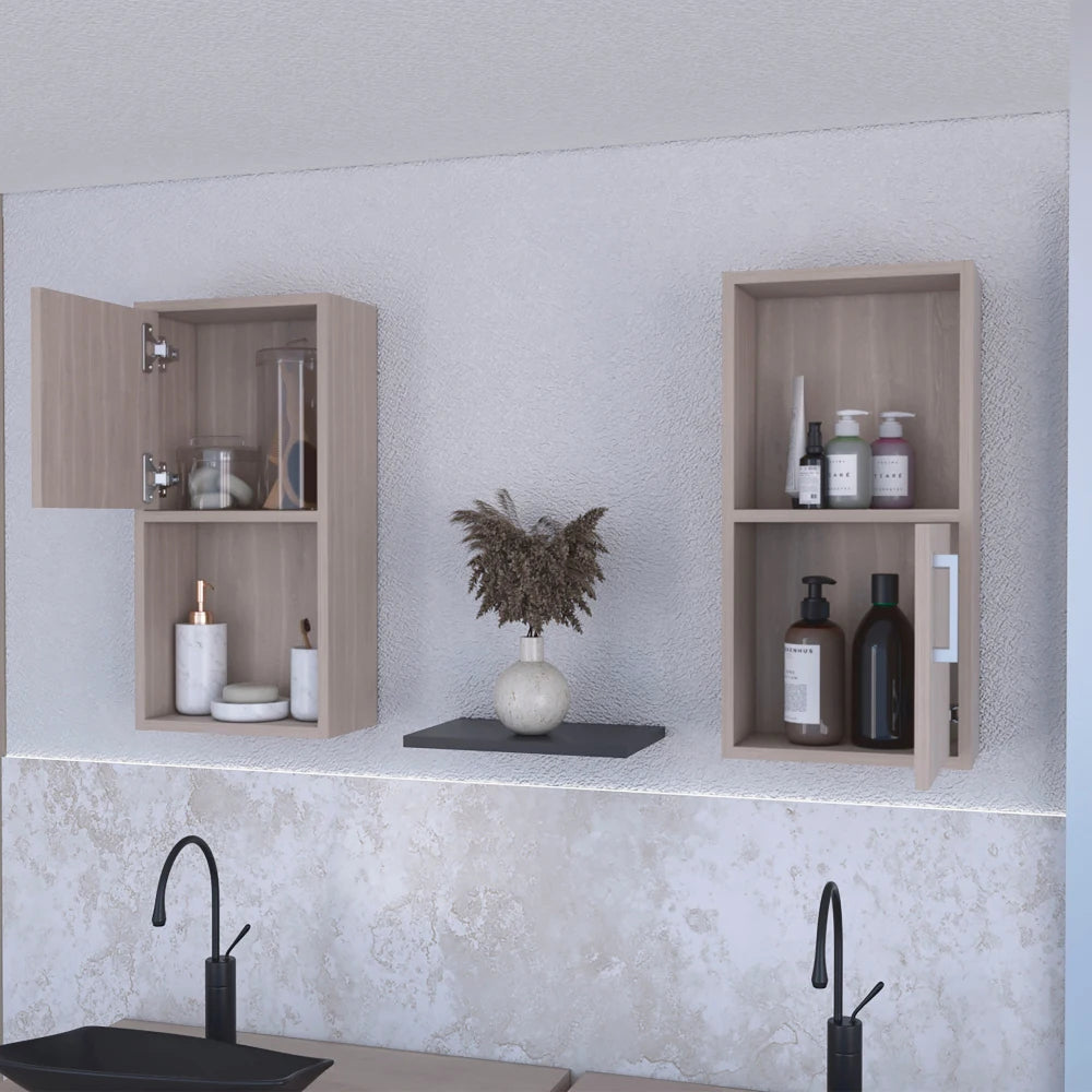 White Oak Bathroom Medicine Cabinets with Open Shelf (2-Pack)
