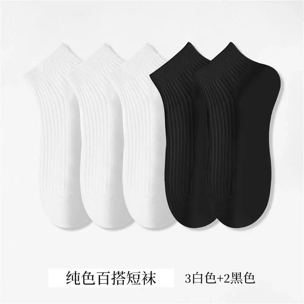 5 Pairs Women's Cotton Ankle Socks – Low-Cut, White (EU 36-42)