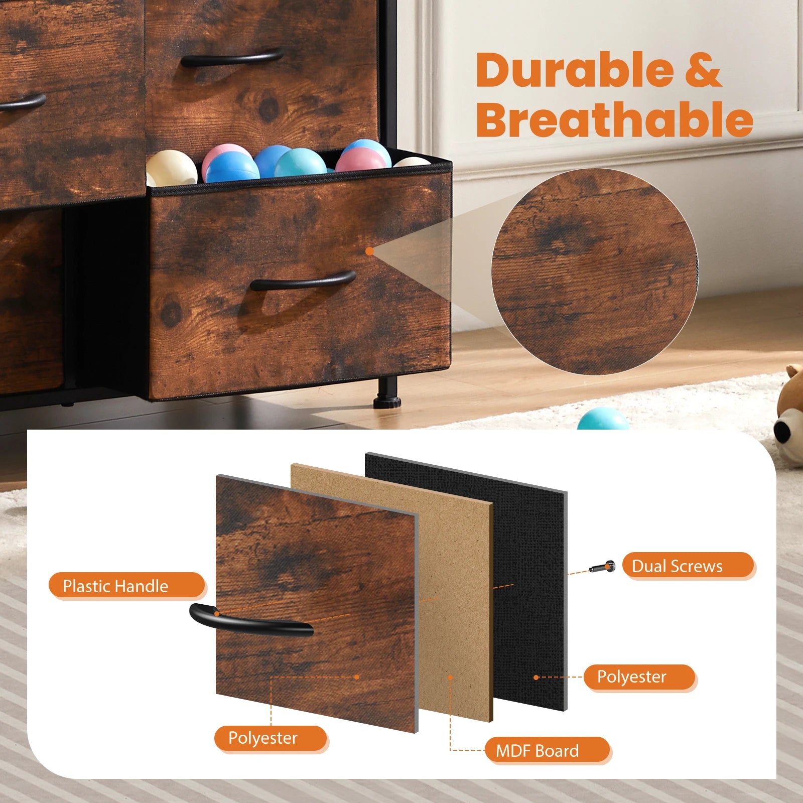 JHK Dresser with 9 Fabric Storage Drawers