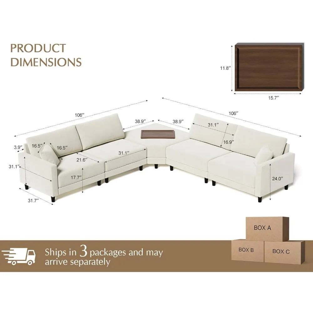 Txtin's Sectional Couches for Living Room, 4 Seat Sectional Couch with Removable Ottoman