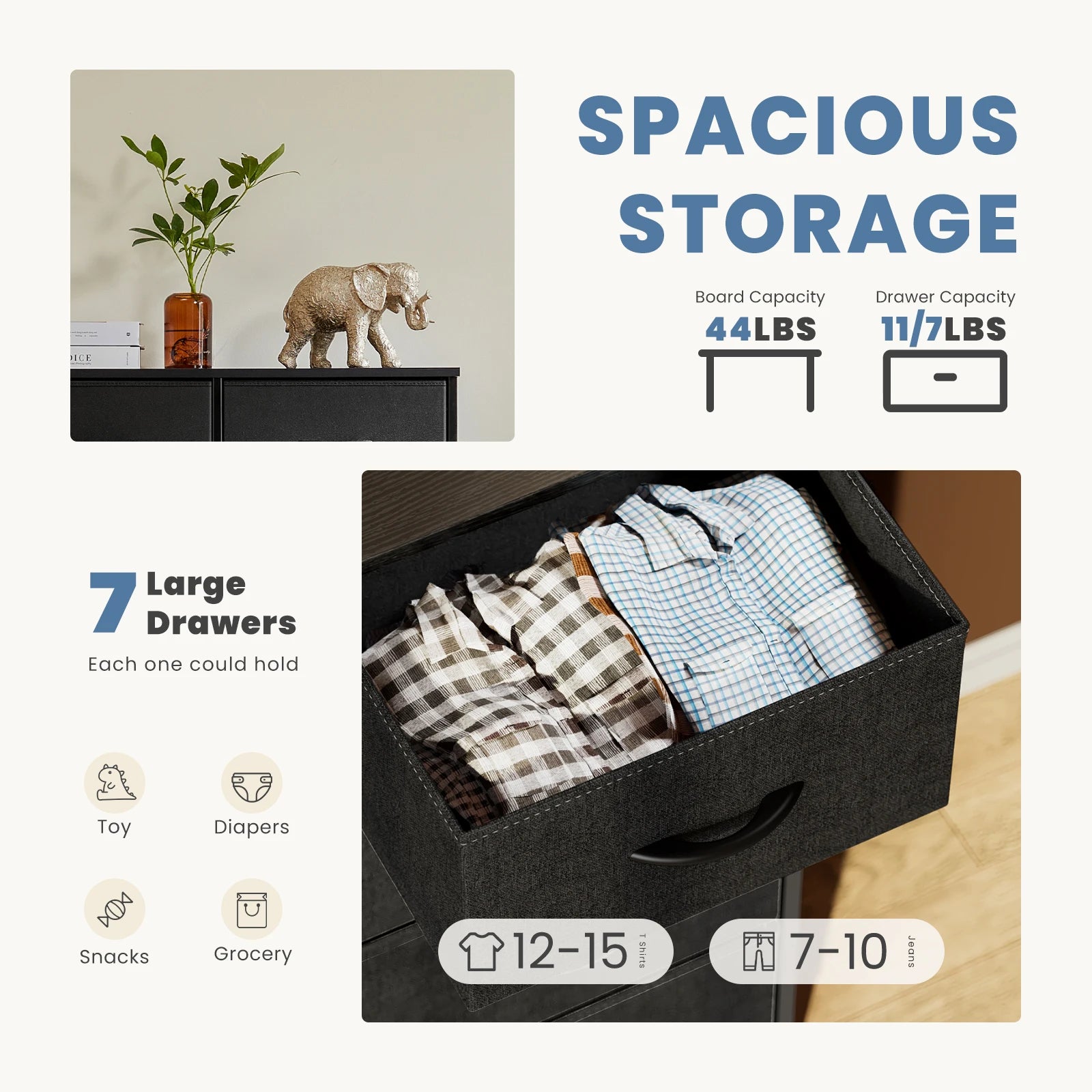 JHK Dresser with 7 Fabric Drawers