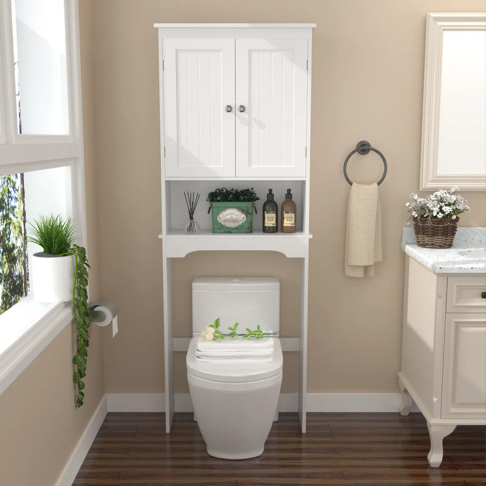 Over Toilet Storage Cabinet – White Wood Bathroom Organizer