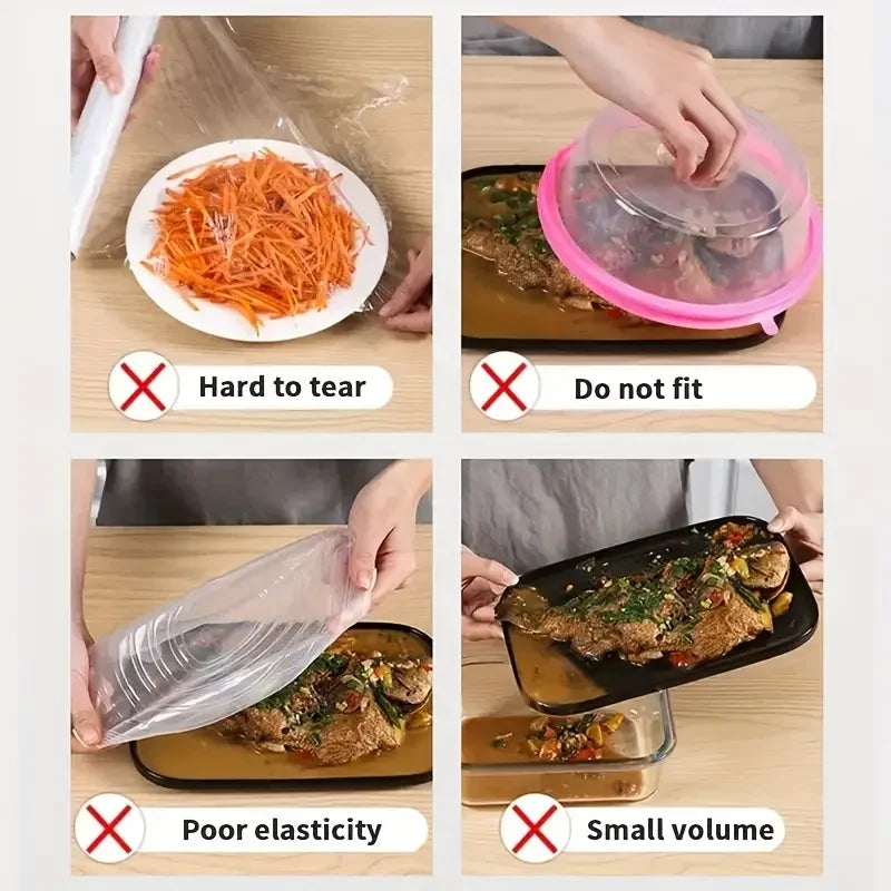 100pcs Disposable Food Covers – Stretch Plastic Wrap for Bowls