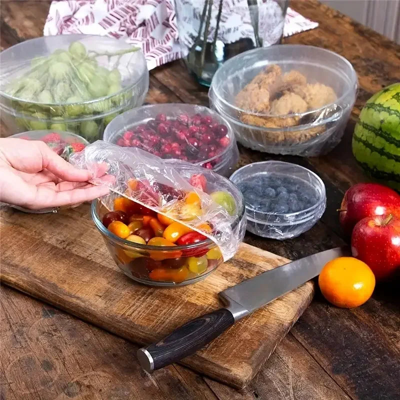 100pcs Disposable Food Covers – Stretch Plastic Wrap for Bowls