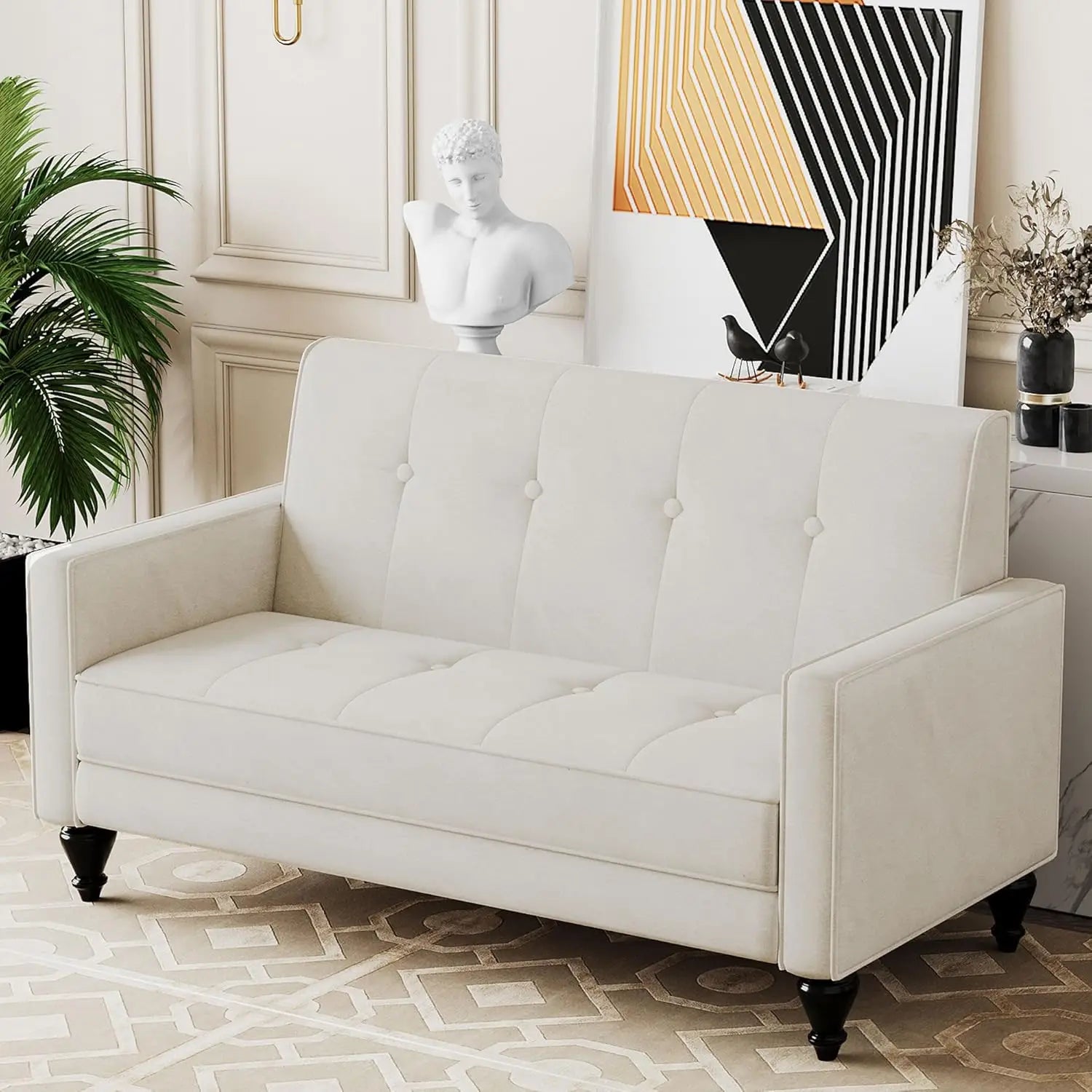 Velvet Mini Loveseat Sofa with Tufted Cushion