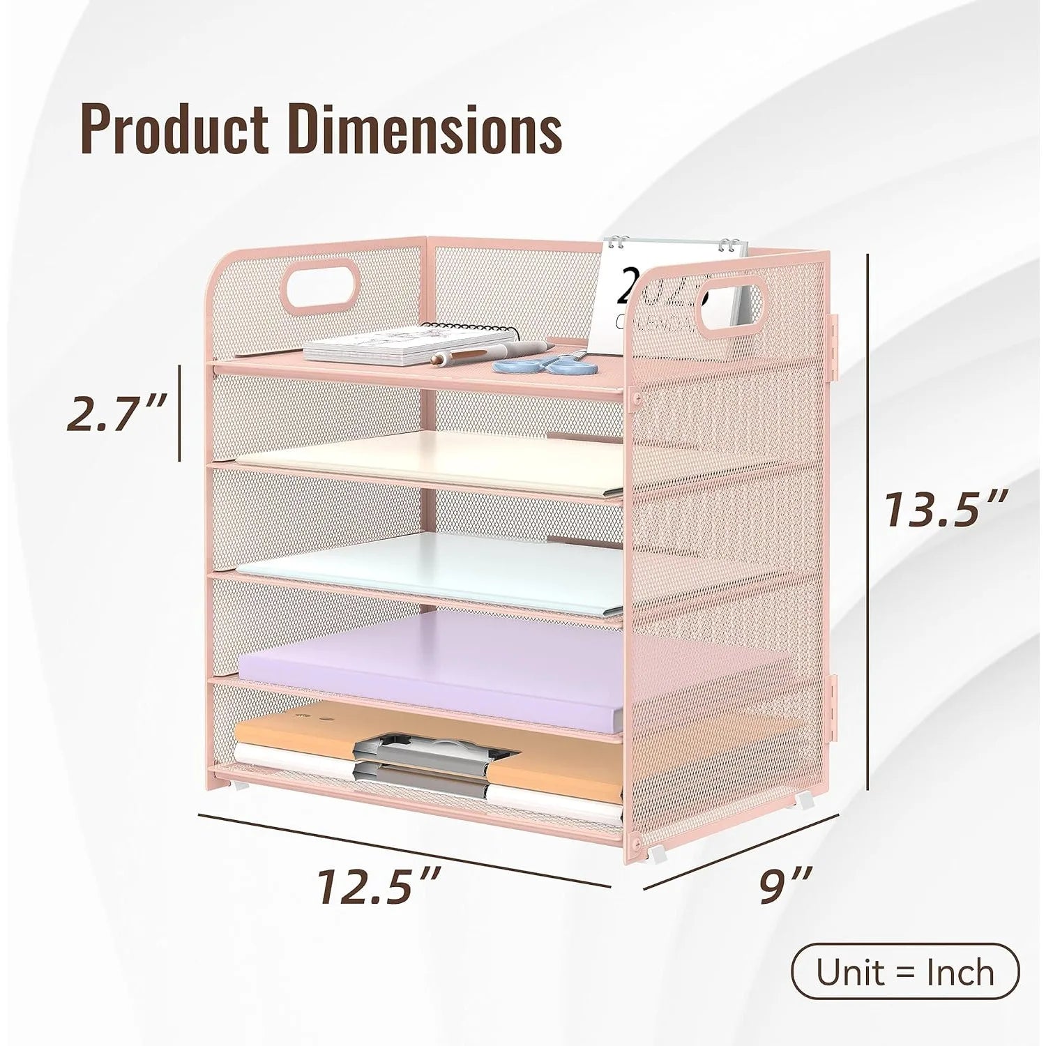 2-Pack 5-Tier Pink Mesh Desk Organizer with Handle