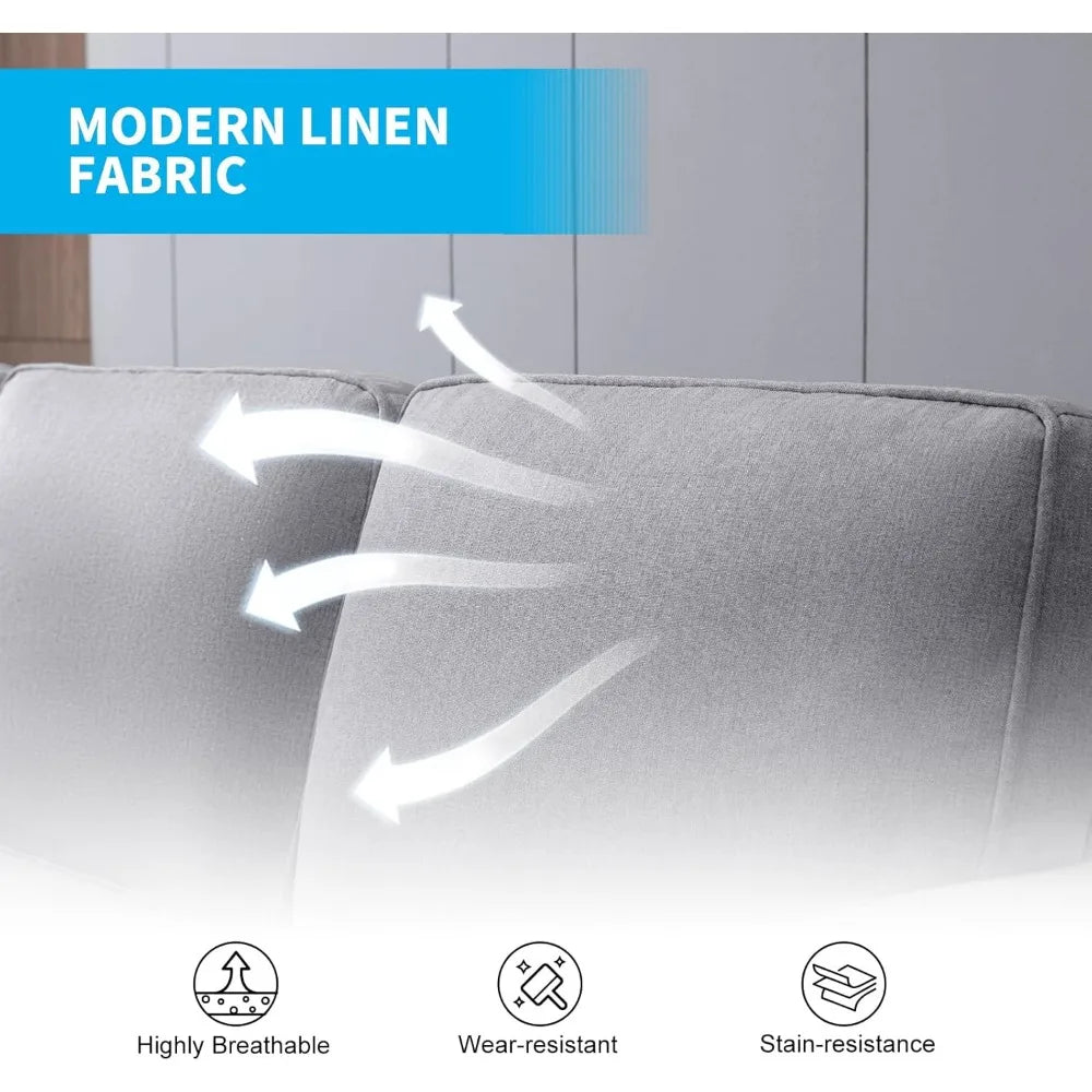 3-Piece L-Shaped Sofa Set with Storage Ottoman – Linen Upholstery