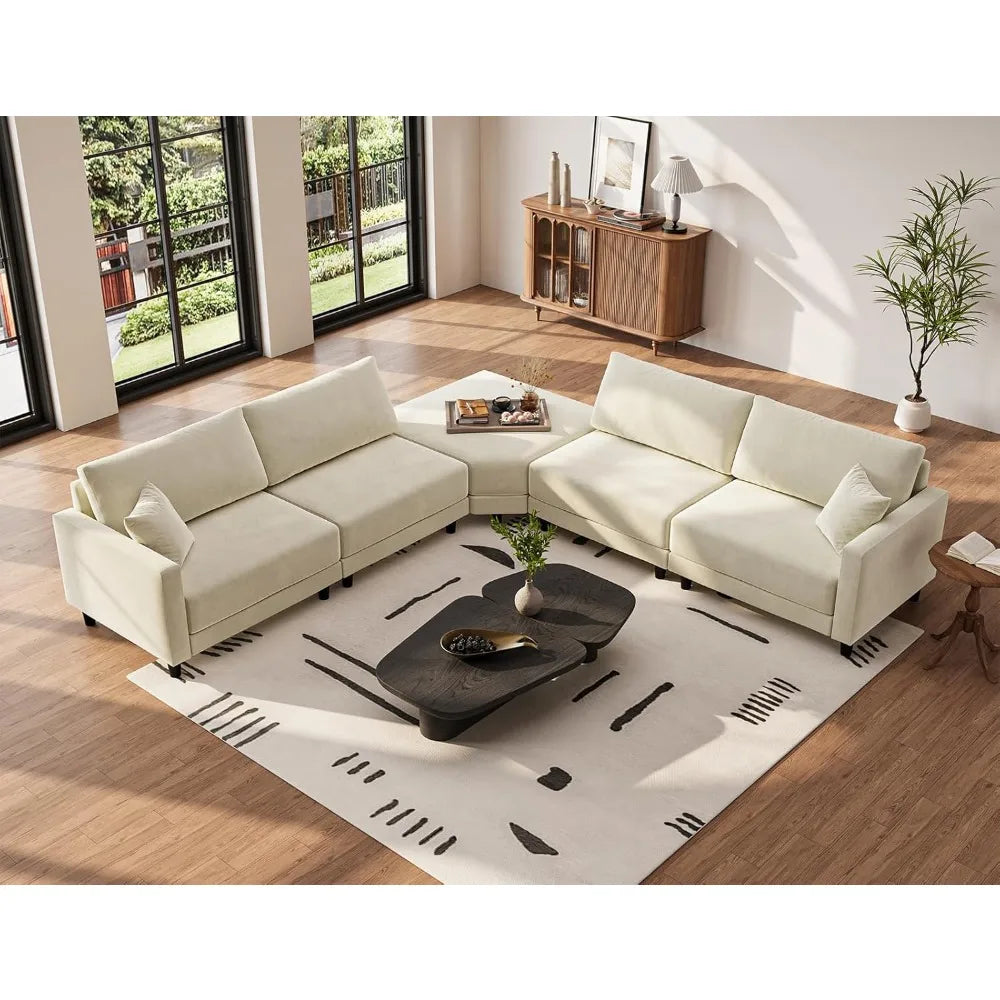 Txtin's Sectional Couches for Living Room, 4 Seat Sectional Couch with Removable Ottoman