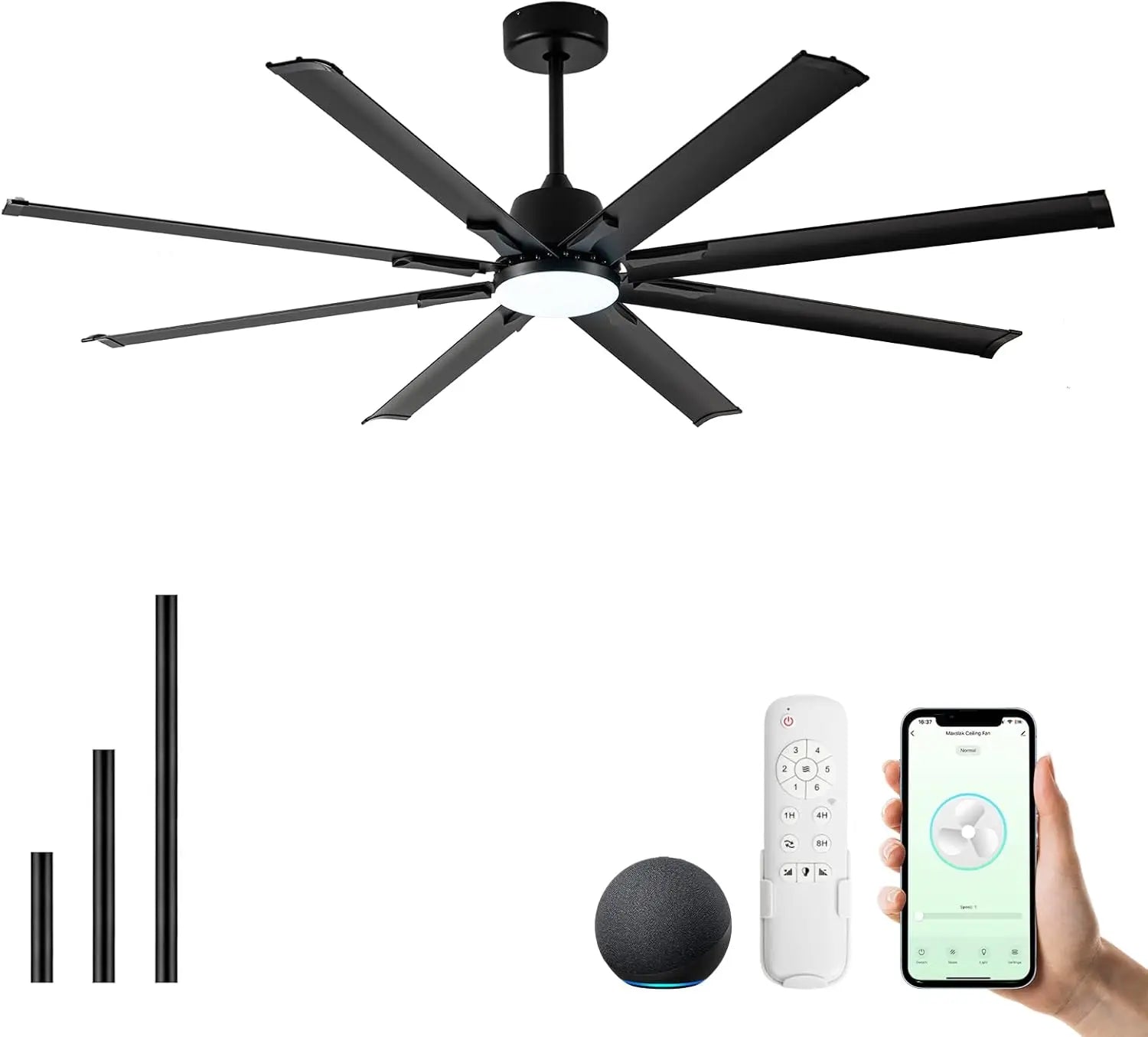 72" Industrial Ceiling Fan with Light – Alexa Smart Control
