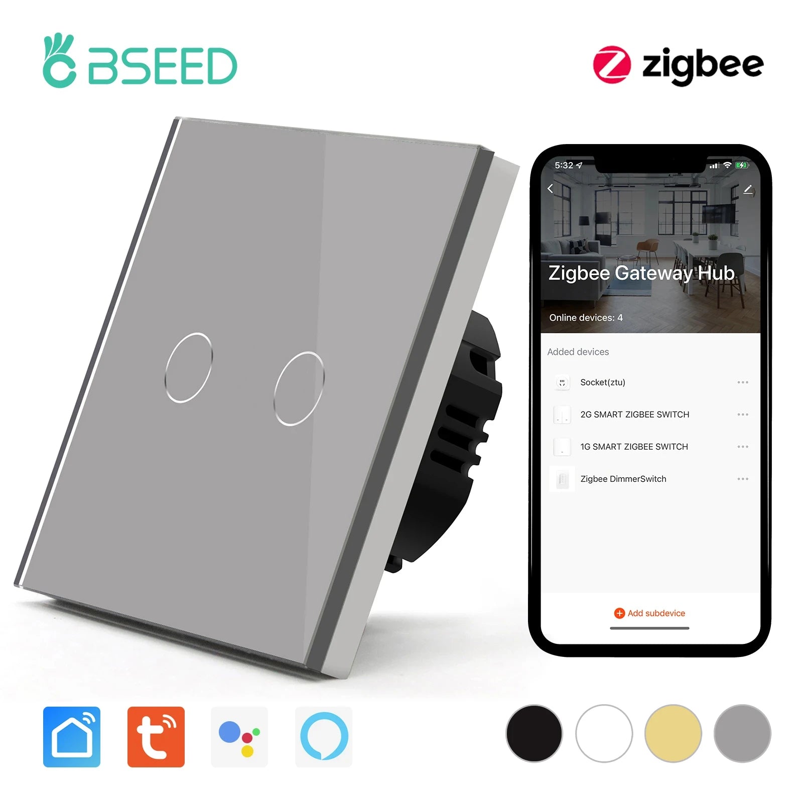 BSEED Zigbee Touch Light Switch – 1/2/3 Gang, Tuya & Alexa Compatible